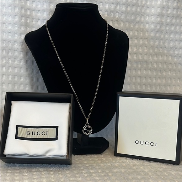 GUCCI Interlocking G Arabesque Pendant Necklace Ag925 Silver Full Inclus… - Picture 1 of 13